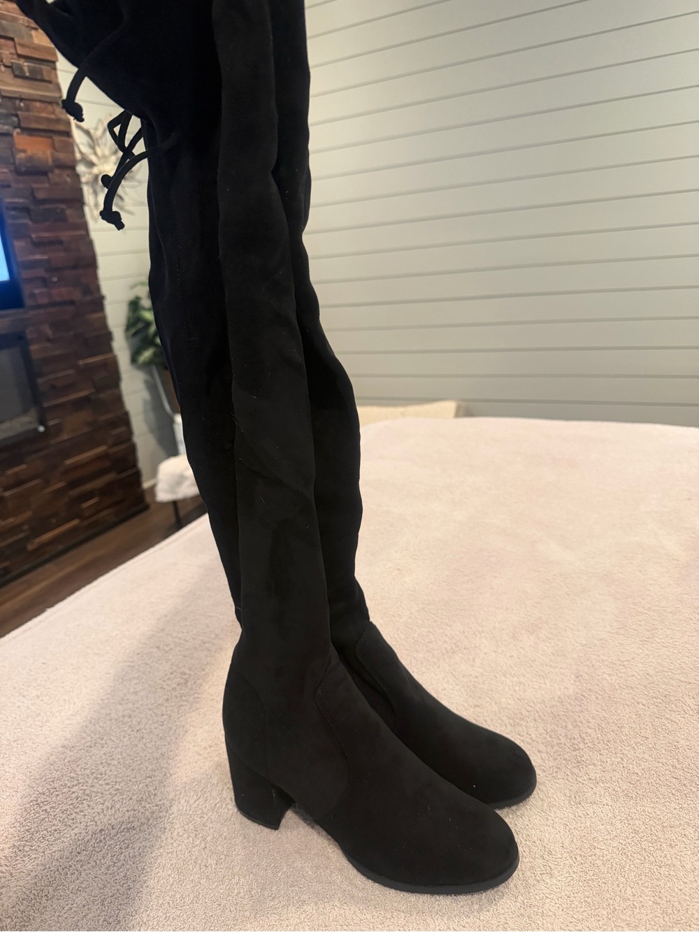 Women's Black Over-the-Knee Block Heel Boots